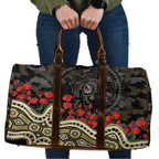 Collingwood Magpies ANZAC Day Travel Bag Indigenous Dot Art with Poppy Flower Tribute