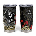 Collingwood Magpies ANZAC Day Tumbler Cup Indigenous Dot Art with Poppy Flower Tribute