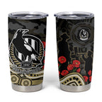 Collingwood Magpies ANZAC Day Tumbler Cup Indigenous Dot Art with Poppy Flower Tribute