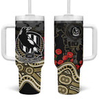 Collingwood Magpies ANZAC Day Tumbler With Handle Indigenous Dot Art with Poppy Flower Tribute