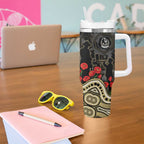 Collingwood Magpies ANZAC Day Tumbler With Handle Indigenous Dot Art with Poppy Flower Tribute