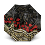 Collingwood Magpies ANZAC Day Umbrella Indigenous Dot Art with Poppy Flower Tribute