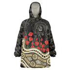 Collingwood Magpies ANZAC Day Wearable Blanket Hoodie Indigenous Dot Art with Poppy Flower Tribute