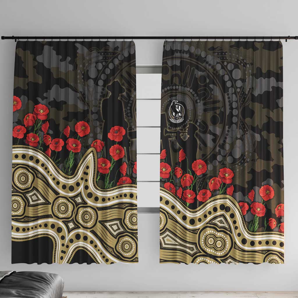 Collingwood Magpies ANZAC Day Window Curtain Indigenous Dot Art with Poppy Flower Tribute