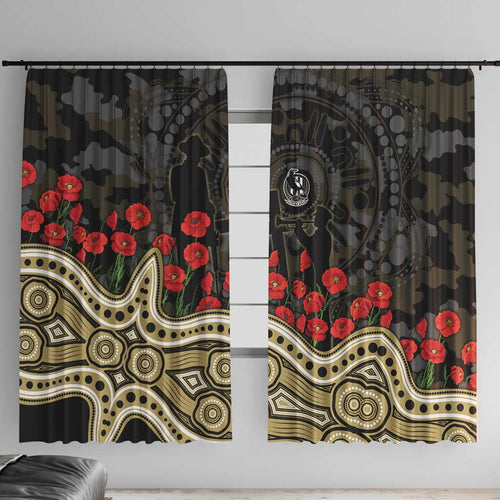 Collingwood Magpies ANZAC Day Window Curtain Indigenous Dot Art with Poppy Flower Tribute