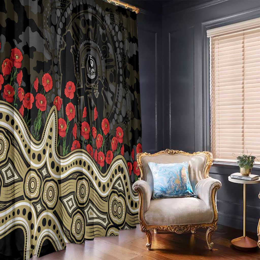 Collingwood Magpies ANZAC Day Window Curtain Indigenous Dot Art with Poppy Flower Tribute