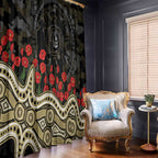 Collingwood Magpies ANZAC Day Window Curtain Indigenous Dot Art with Poppy Flower Tribute