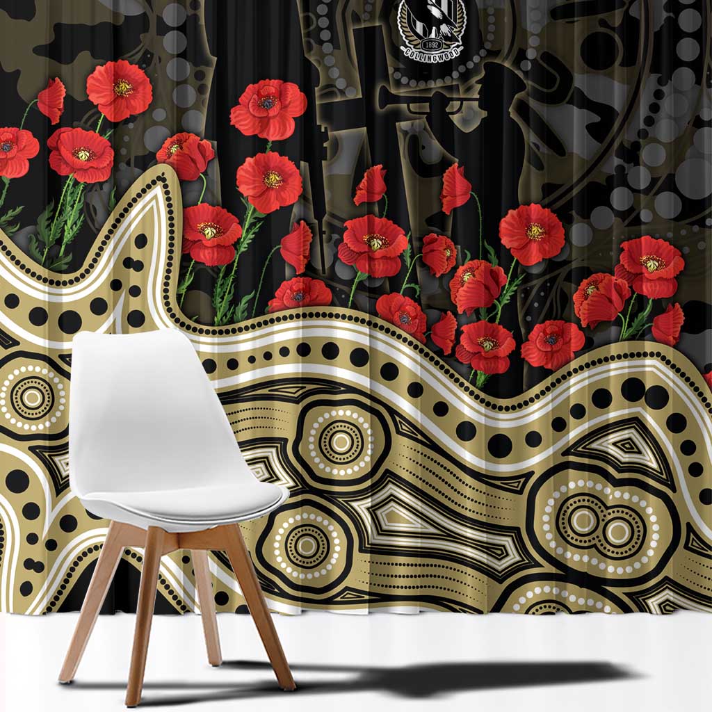 Collingwood Magpies ANZAC Day Window Curtain Indigenous Dot Art with Poppy Flower Tribute