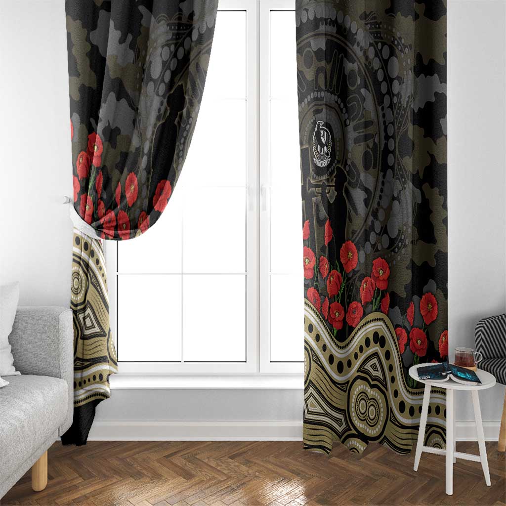 Collingwood Magpies ANZAC Day Window Curtain Indigenous Dot Art with Poppy Flower Tribute