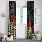 Collingwood Magpies ANZAC Day Window Curtain Indigenous Dot Art with Poppy Flower Tribute