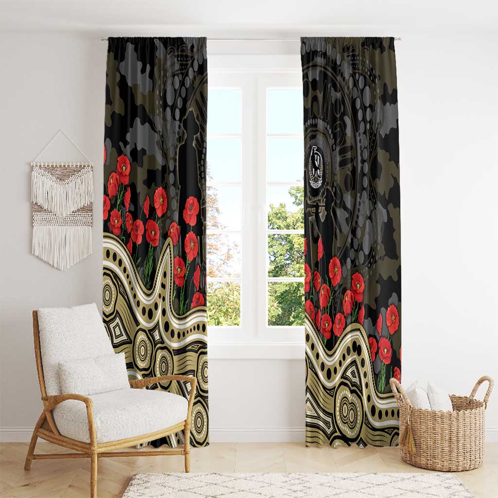 Collingwood Magpies ANZAC Day Window Curtain Indigenous Dot Art with Poppy Flower Tribute