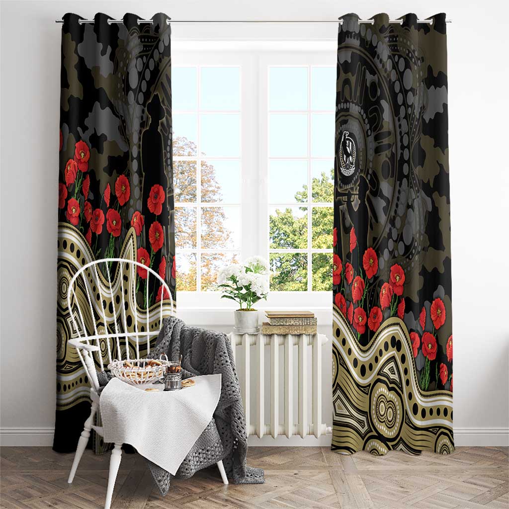 Collingwood Magpies ANZAC Day Window Curtain Indigenous Dot Art with Poppy Flower Tribute