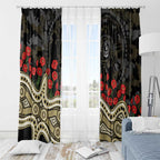 Collingwood Magpies ANZAC Day Window Curtain Indigenous Dot Art with Poppy Flower Tribute