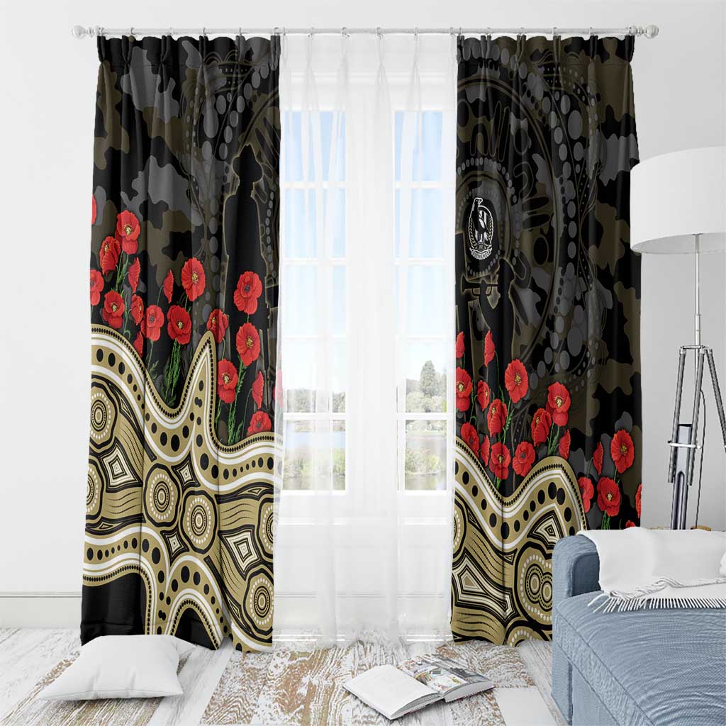 Collingwood Magpies ANZAC Day Window Curtain Indigenous Dot Art with Poppy Flower Tribute
