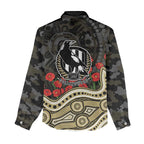 Collingwood Magpies ANZAC Day Women Casual Shirt Indigenous Dot Art with Poppy Flower Tribute