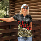Collingwood Magpies ANZAC Day Women Polo Shirt Indigenous Dot Art with Poppy Flower Tribute