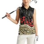 Collingwood Magpies ANZAC Day Women Sleeveless Polo Shirt Indigenous Dot Art with Poppy Flower Tribute