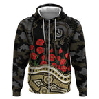 Collingwood Magpies ANZAC Day Zip Hoodie Indigenous Dot Art with Poppy Flower Tribute