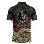 Collingwood Magpies ANZAC Day Zipper Polo Shirt Indigenous Dot Art with Poppy Flower Tribute