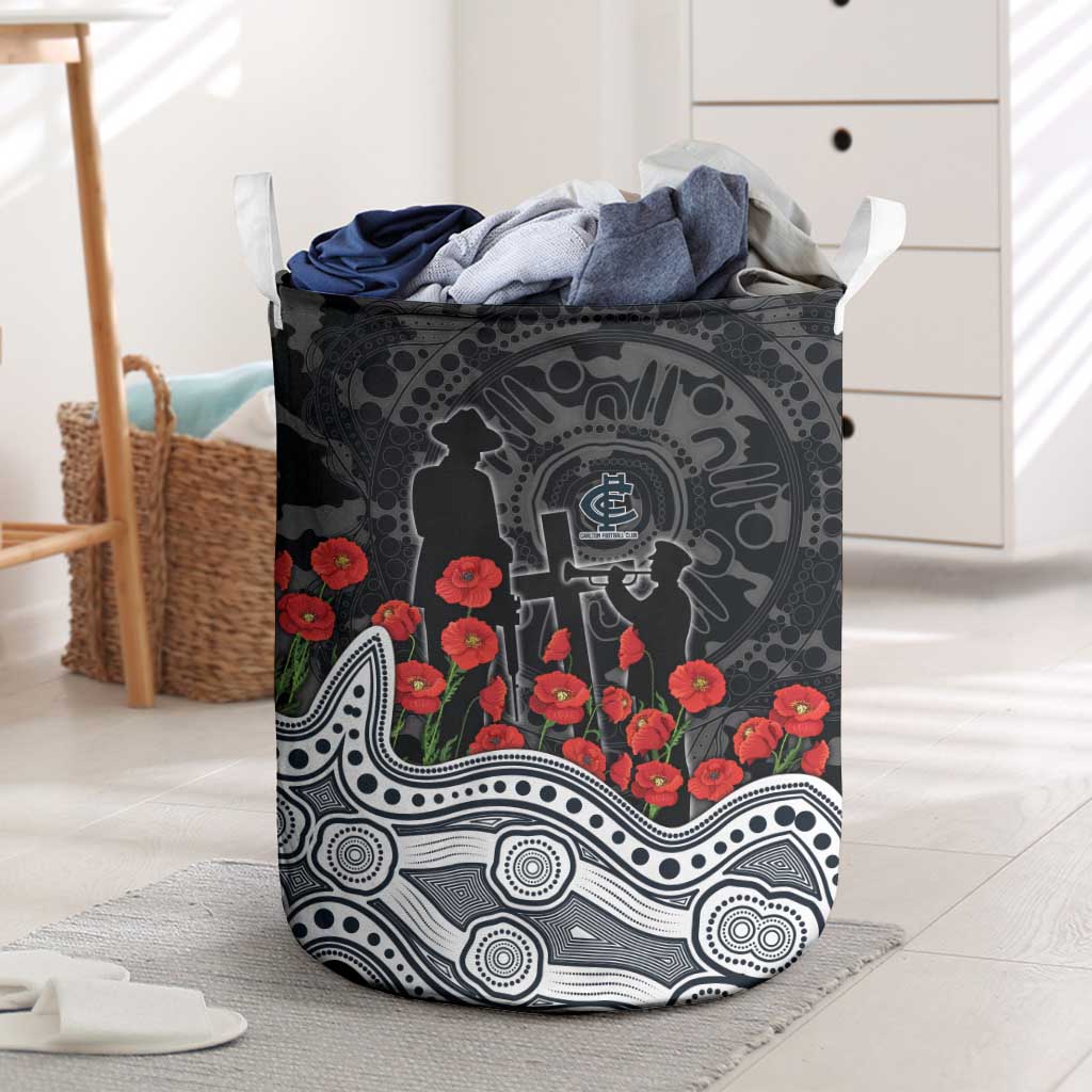 Carlton Blues ANZAC Day Laundry Basket Indigenous Dot Art with Poppy Flower Tribute