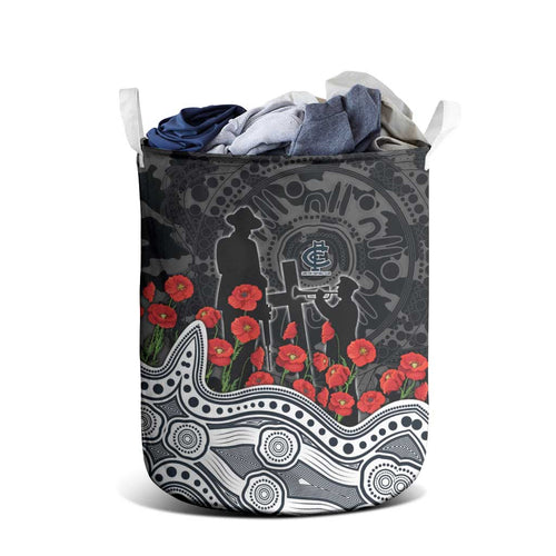 Carlton Blues ANZAC Day Laundry Basket Indigenous Dot Art with Poppy Flower Tribute