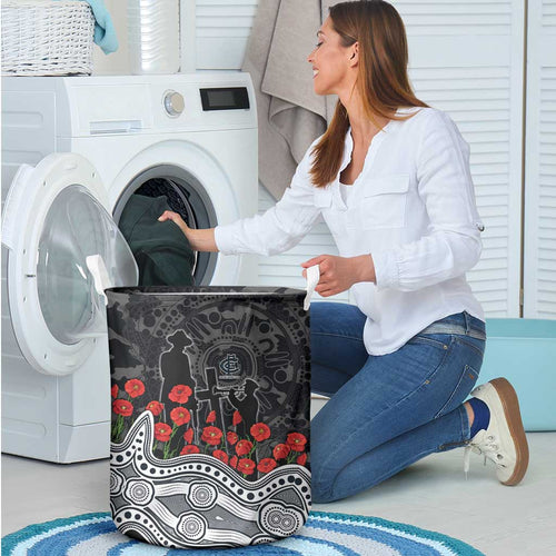 Carlton Blues ANZAC Day Laundry Basket Indigenous Dot Art with Poppy Flower Tribute