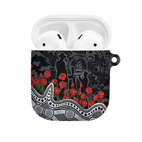 Carlton Blues ANZAC Day AirPods Case Indigenous Dot Art with Poppy Flower Tribute