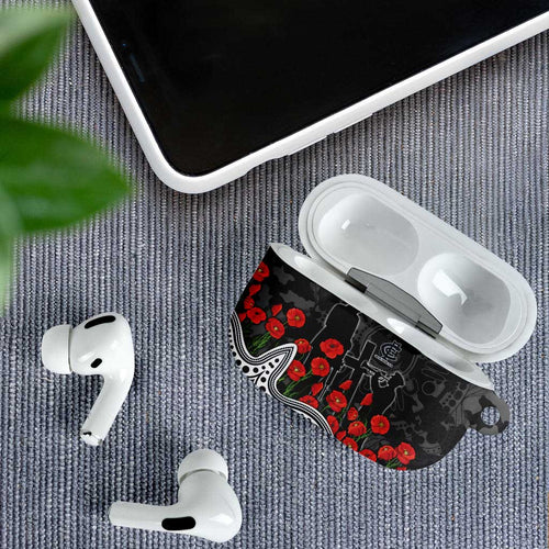 Carlton Blues ANZAC Day AirPods Case Indigenous Dot Art with Poppy Flower Tribute