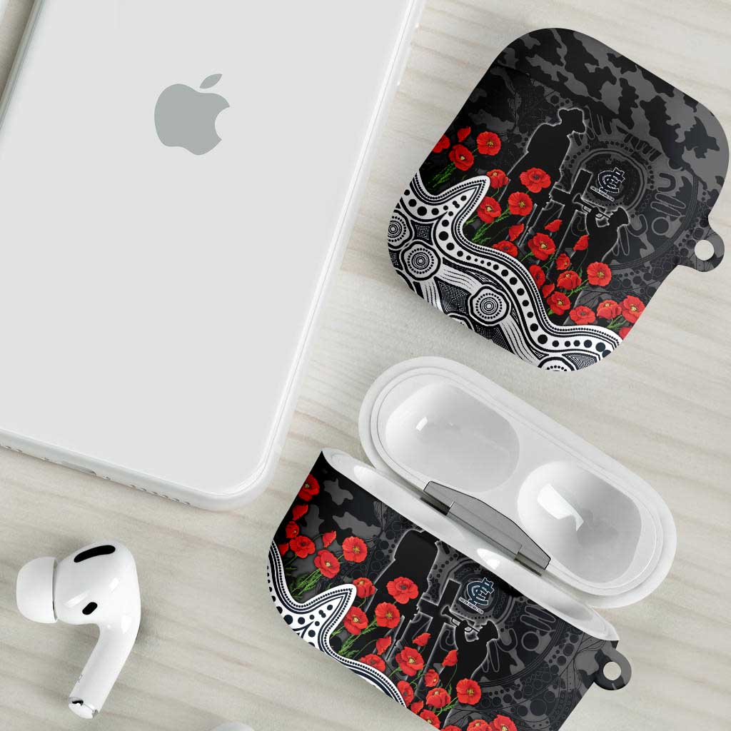 Carlton Blues ANZAC Day AirPods Case Indigenous Dot Art with Poppy Flower Tribute