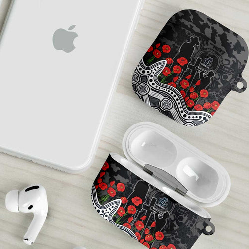 Carlton Blues ANZAC Day AirPods Case Indigenous Dot Art with Poppy Flower Tribute