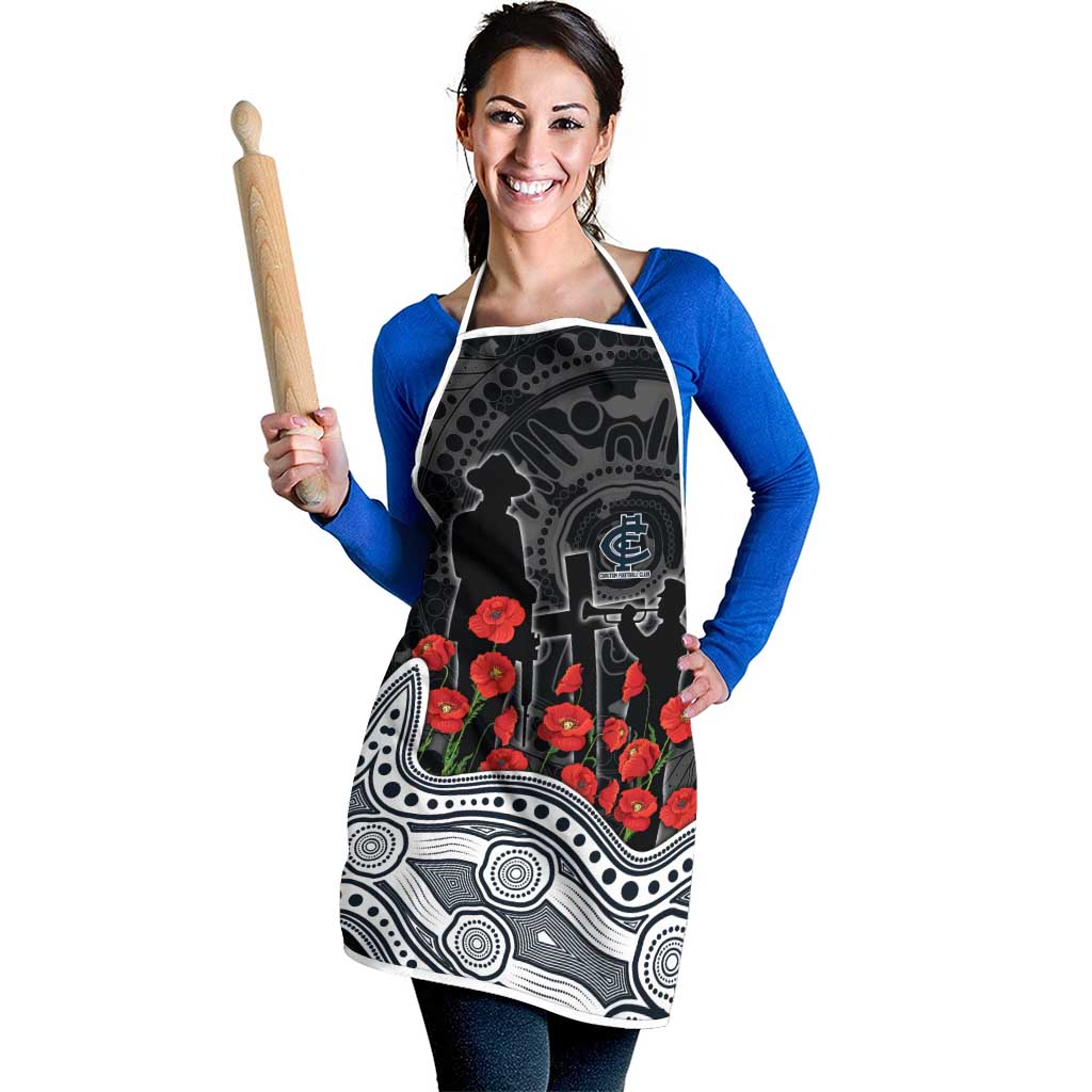 Carlton Blues ANZAC Day Apron Indigenous Dot Art with Poppy Flower Tribute