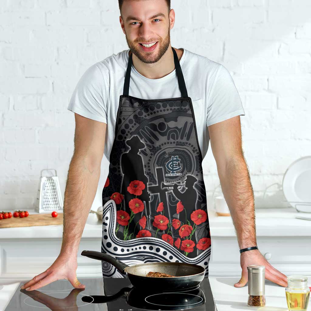 Carlton Blues ANZAC Day Apron Indigenous Dot Art with Poppy Flower Tribute