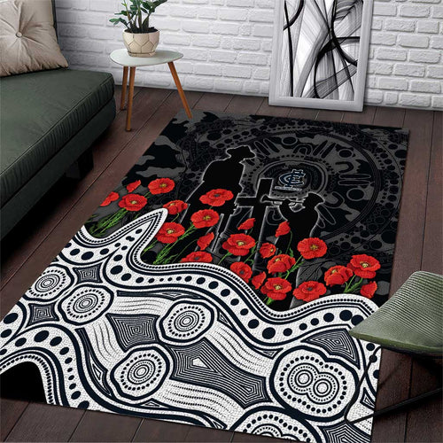 Carlton Blues ANZAC Day Area Rug Indigenous Dot Art with Poppy Flower Tribute