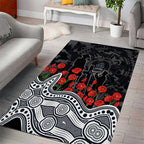 Carlton Blues ANZAC Day Area Rug Indigenous Dot Art with Poppy Flower Tribute