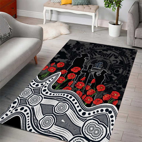 Carlton Blues ANZAC Day Area Rug Indigenous Dot Art with Poppy Flower Tribute