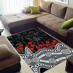 Carlton Blues ANZAC Day Area Rug Indigenous Dot Art with Poppy Flower Tribute