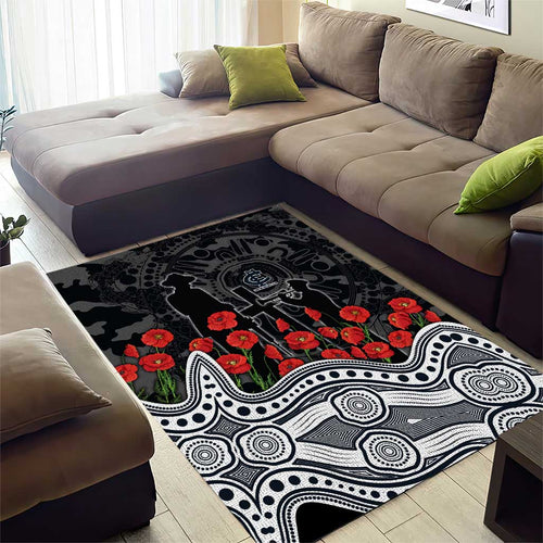 Carlton Blues ANZAC Day Area Rug Indigenous Dot Art with Poppy Flower Tribute