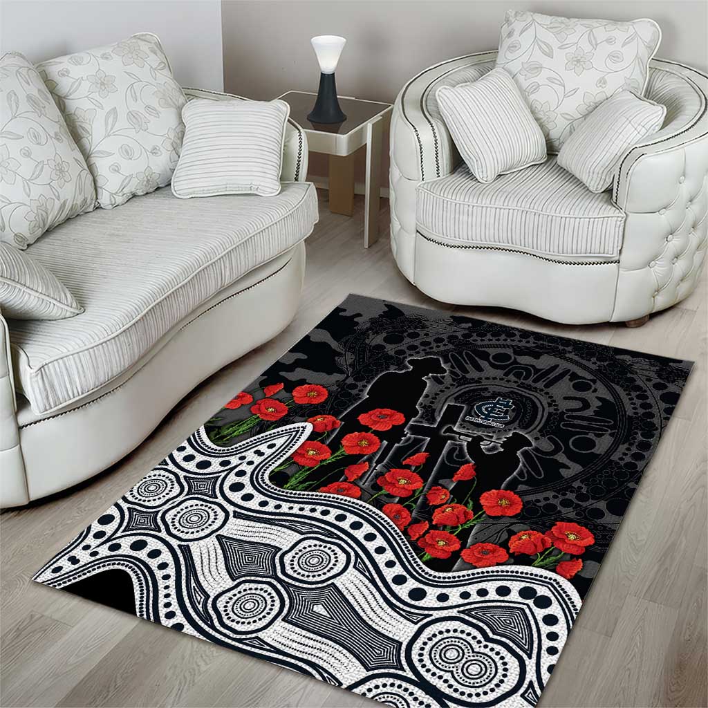 Carlton Blues ANZAC Day Area Rug Indigenous Dot Art with Poppy Flower Tribute