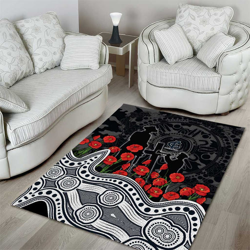 Carlton Blues ANZAC Day Area Rug Indigenous Dot Art with Poppy Flower Tribute