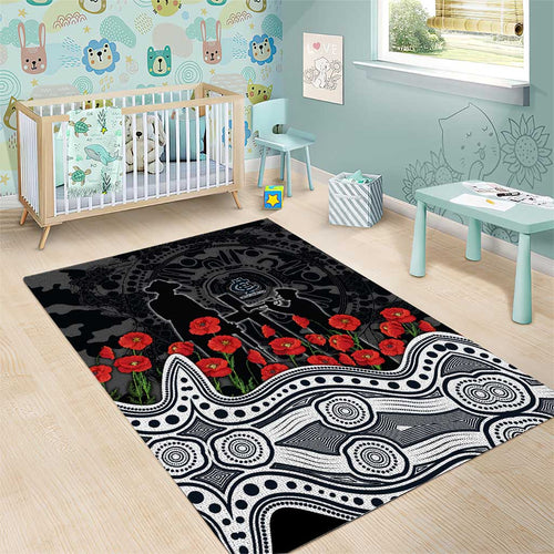 Carlton Blues ANZAC Day Area Rug Indigenous Dot Art with Poppy Flower Tribute