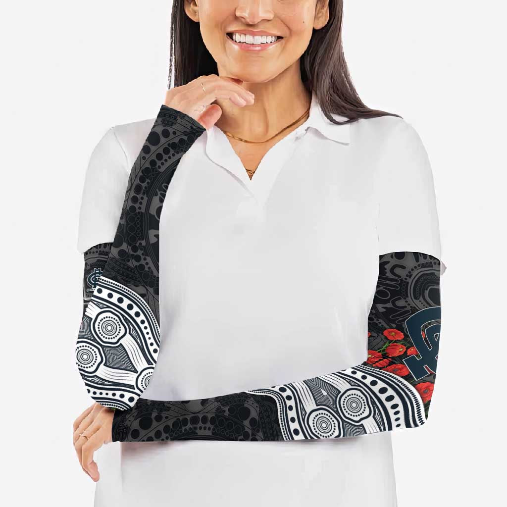Carlton Blues ANZAC Day Arm Sleeves Indigenous Dot Art with Poppy Flower Tribute
