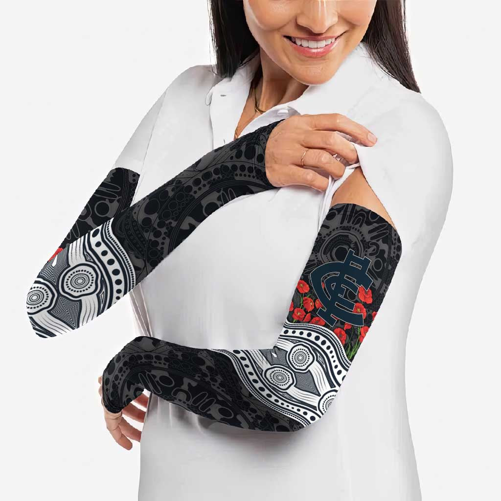 Carlton Blues ANZAC Day Arm Sleeves Indigenous Dot Art with Poppy Flower Tribute