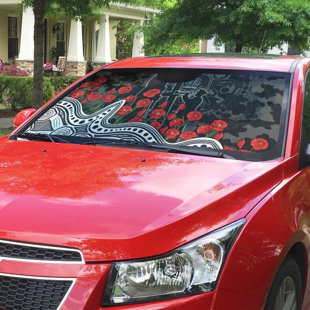 Carlton Blues ANZAC Day Auto Sun Shade Indigenous Dot Art with Poppy Flower Tribute