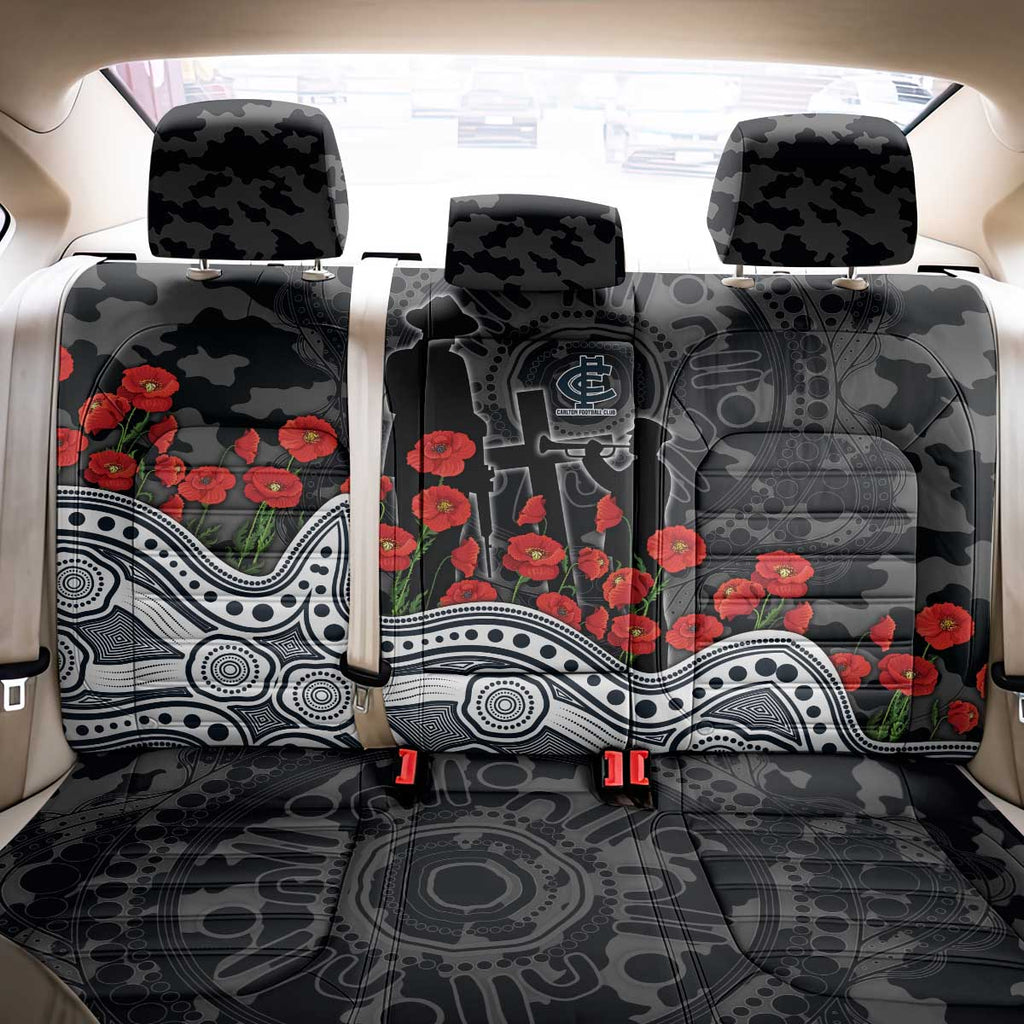 Carlton Blues ANZAC Day Back Car Seat Cover Indigenous Dot Art with Poppy Flower Tribute