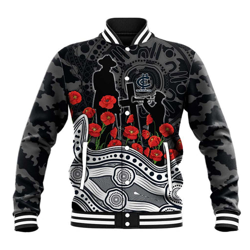 Carlton Blues ANZAC Day Baseball Jacket Indigenous Dot Art with Poppy Flower Tribute