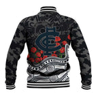 Carlton Blues ANZAC Day Baseball Jacket Indigenous Dot Art with Poppy Flower Tribute