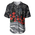 Carlton Blues ANZAC Day Baseball Jersey Indigenous Dot Art with Poppy Flower Tribute