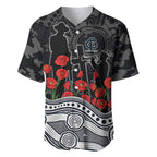 Carlton Blues ANZAC Day Baseball Jersey Indigenous Dot Art with Poppy Flower Tribute