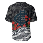 Carlton Blues ANZAC Day Baseball Jersey Indigenous Dot Art with Poppy Flower Tribute