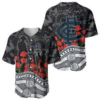Carlton Blues ANZAC Day Baseball Jersey Indigenous Dot Art with Poppy Flower Tribute